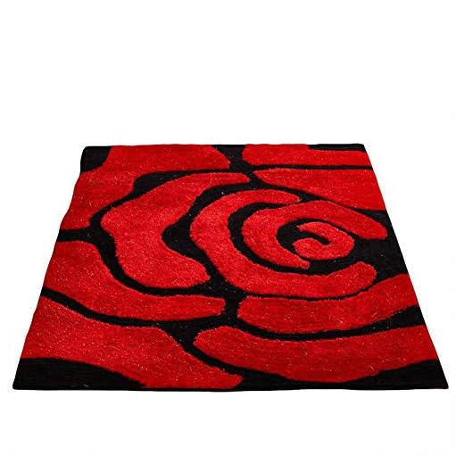 Tapis Moderne Déco salon - Poils Courts- Motif de Fleur Noir Rose Rouge 160x230cm