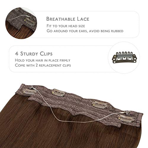 Image of WENNALIFE Wire Hair Extensions Real Human Hair 22 inch 120g Chocolate Brown Remy Hair Invisible Transparent Wire Straight Reusable Natural Easy to Apply Reusable Extensiones De Cabello Humano