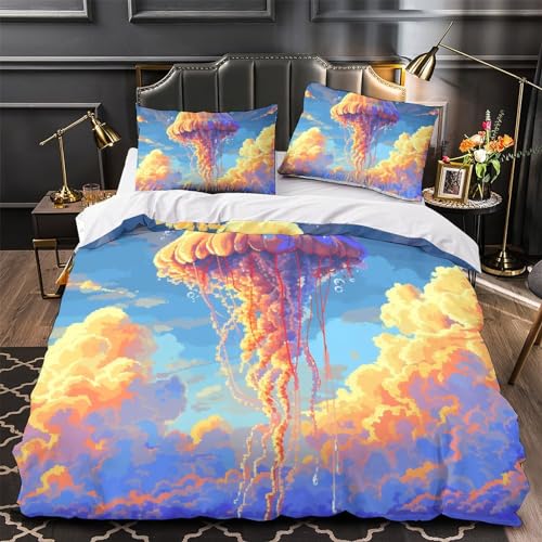 Parure de lit méduses en microfibres 260x220 cm avec housse et taies