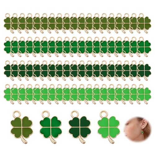 80 PièCes Pendentif Breloque, Porte-Bonheur à Breloques 4 Feuille à TrèFle Mini Breloques MéTal Porte-Bonheur Vert Pendentifs Pour Bricolage Bijoux...