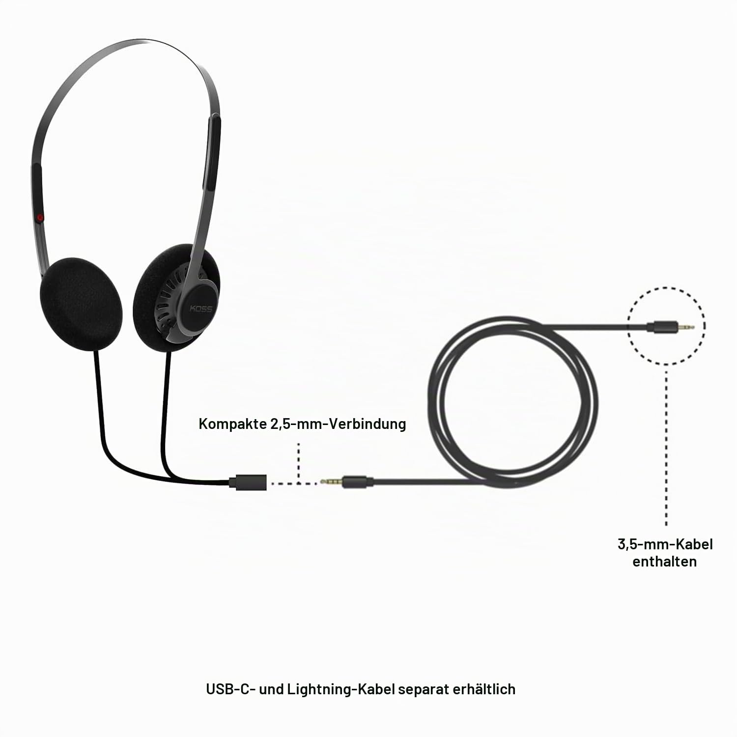 Koss KPH40 Utility-On-Ear-Kopfhörer, abnehmbares austauschbares Kabelsystem, Retro-Stil, ultraleichtes Design, Schwarz (Stealth Black)