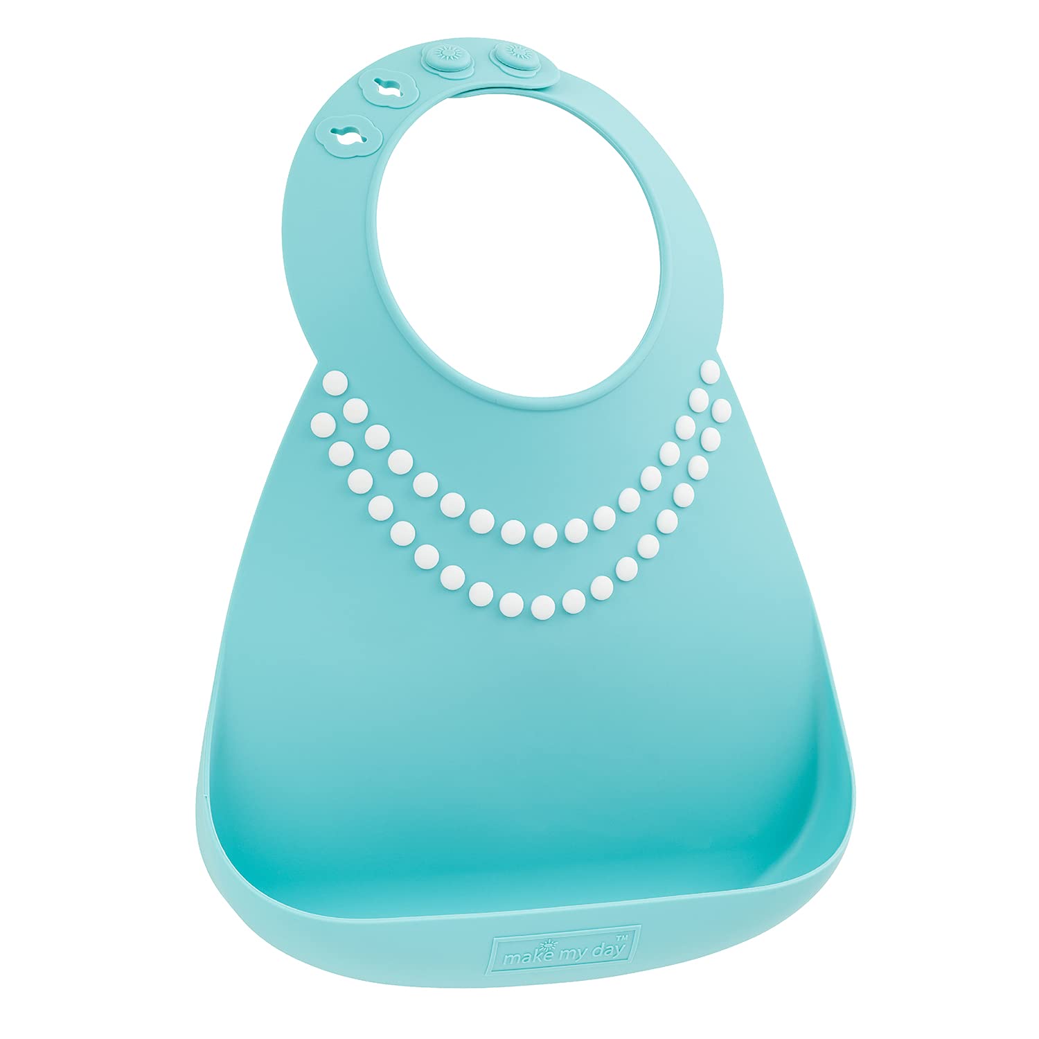 ABBY&FINN Silicone Baby Bib, Blue with Pearl Necklace, Waterproof, BPA Free Silicone, Easy Wipe Clean, Dishwasher Safe, For Baby & Toddler