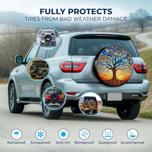 Image of GENANY Tree of Life Mosaic Spare Tire Cover for RV Trailer, Waterproof, No Camera Hole, Size 14 Fits 24-26 Inch