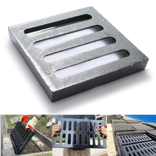 Image of Cast Iron Drain Grate, 9 * 9in Heavy Duty Outdoor Drain Cover, B125 Class Channel Grate, Metal Sewer Grate, Black Square Drainage Grate for Concrete Floor, Yard, Driveway & Garage.