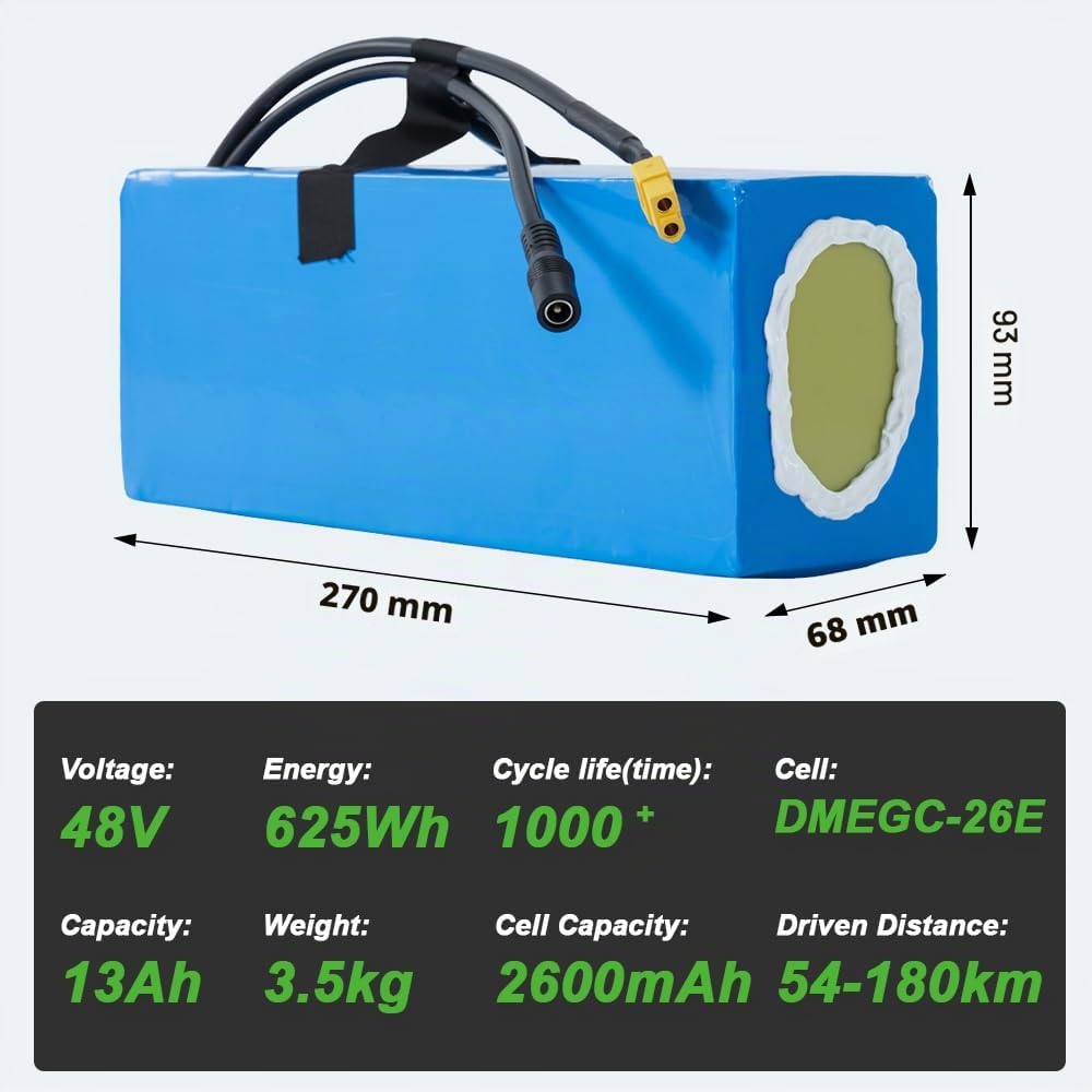 SEASON E-Bike Batterie Pack 48V 13Ah Lithium-ION Batterie 13S5P avec 20A BMS et 2A Chargeur pour vélo électrique, Scooter