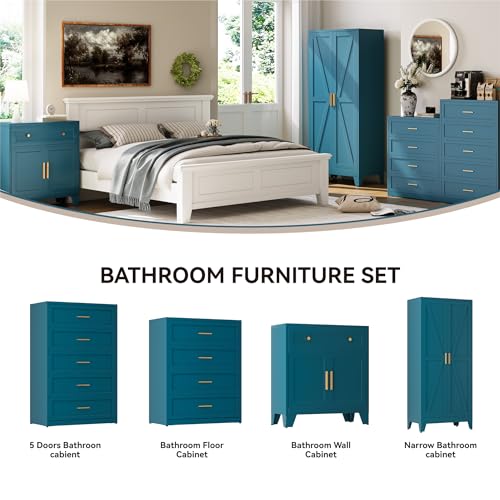 Farmhouse Wardrobe Cabinet,Metal Wardrobe Closet with Hanging Rod,Metal Armoire with Adjustable Shelves for Bedroom,Cloak Room,Office (Blue) - Image 6