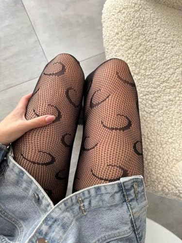 Womens Fishnet Tights in Classic and Sexy Patterned Lace Stockings with Black Fishnets for Girls - Womens Goth Tights to Elevate Your Look (Crescent)4