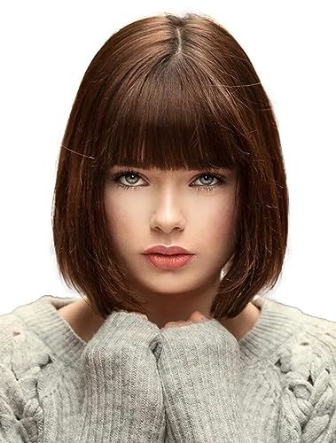 Bopocoko Brown Wigs for Women Velma Costume 12 Short Brown Bob Wig with Bangs Natural Cute Soft Wigs for Daily Party BU027BR
