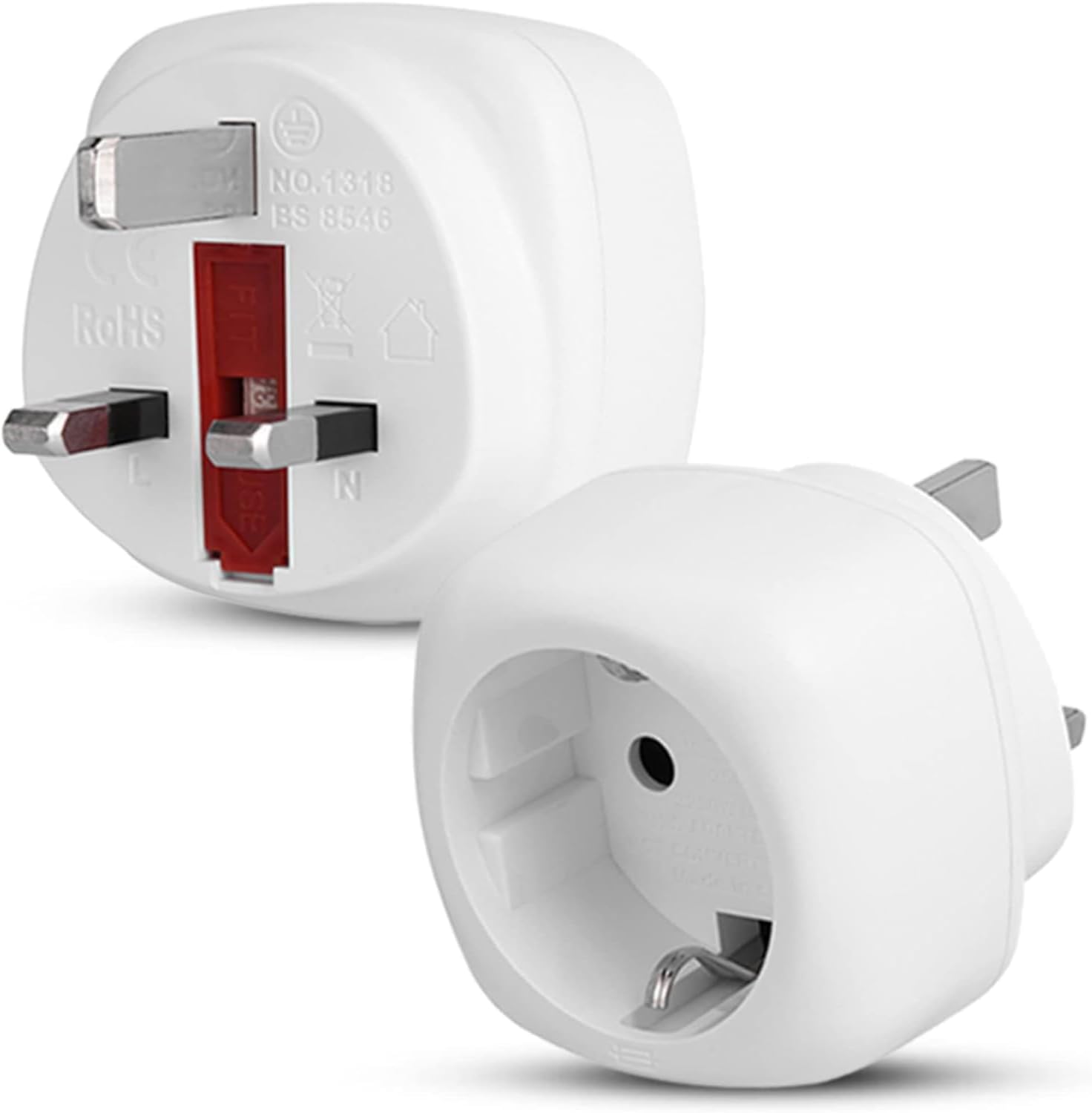 European Schuko to UK Plug Adapter, 2-Pack EU Type C/E/F to UK Type G Travel Plug Adapter – Not for UK Shavers or Electric Toothbrushes