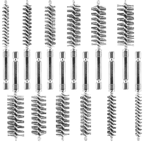Image of 12 Pieces Wire Brush Drill Bore Cleaning Brush Set,with 1 /4 Inch Hex Shank Stainless Steel Wire Twisted Brush for Drill Impact Driver