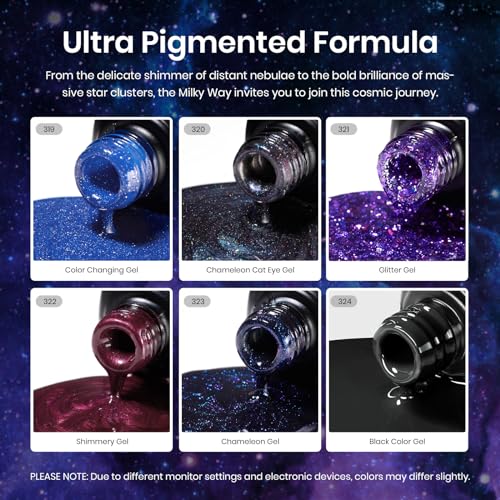 Beetles Gel Nail Polishes- Milky Way Glitter Cat Eyes Magnet Color Changing Gel Phantom Chameleon Set, 6 Colors Black Gel Polish Kit Soak Off Nail Lamp Gel Nail Kit Varnish Nail Art Gifts for Women - Image 4
