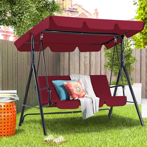 Sedia a dondolo da giardino a 3 posti per esterni, panca da portico con cuscino rimovibile e paralume regolabile, perfetta per rilassarsi a bordo piscina e in giardino