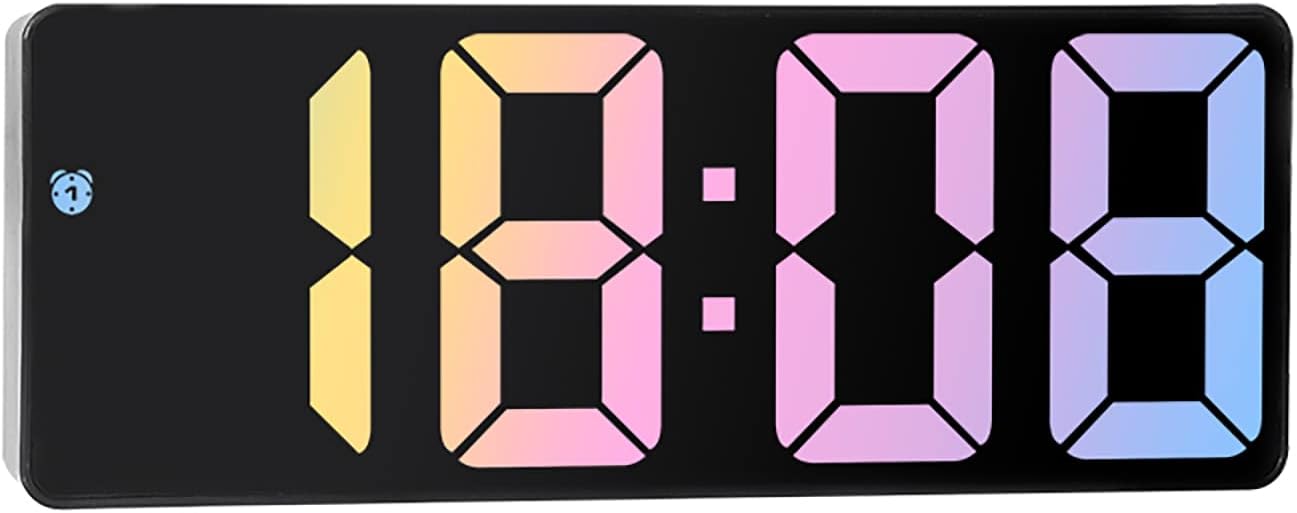 Upgraded Digital Alarm Clock, 4.3" LED Display with Temperature Larger Lound Light Control Portable Snooze Calendar Brightness with Battery Powered Alarm Clocks Bedside for Everyone (Colorful)