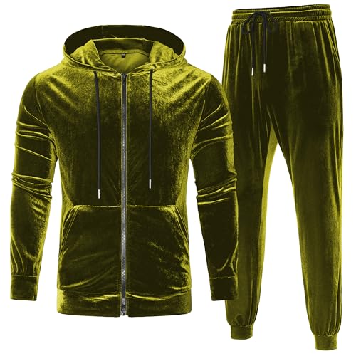 LecGee Mens Tracksuit Long Sleeve Full Zip Velour Hoodie Jacket