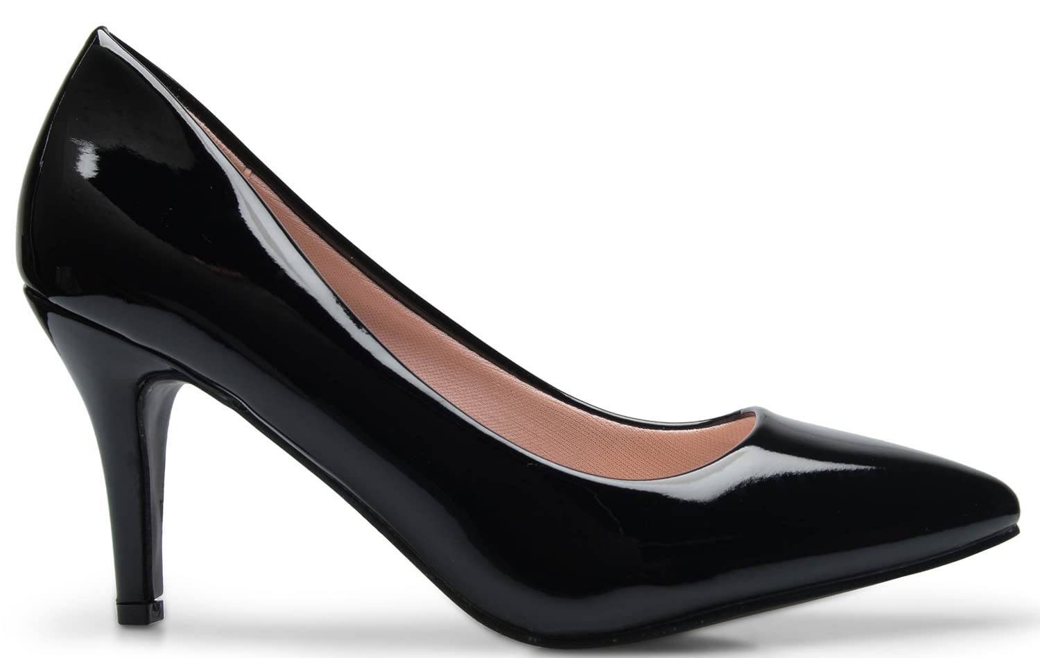 Olivia K Women's Classic D'Orsay Closed Toe Mid Stiletto Heel Pump | Dress, Work, Party Low Heeled Pumps | high Casual Comfortable Sale: 8.5 Black Patent*