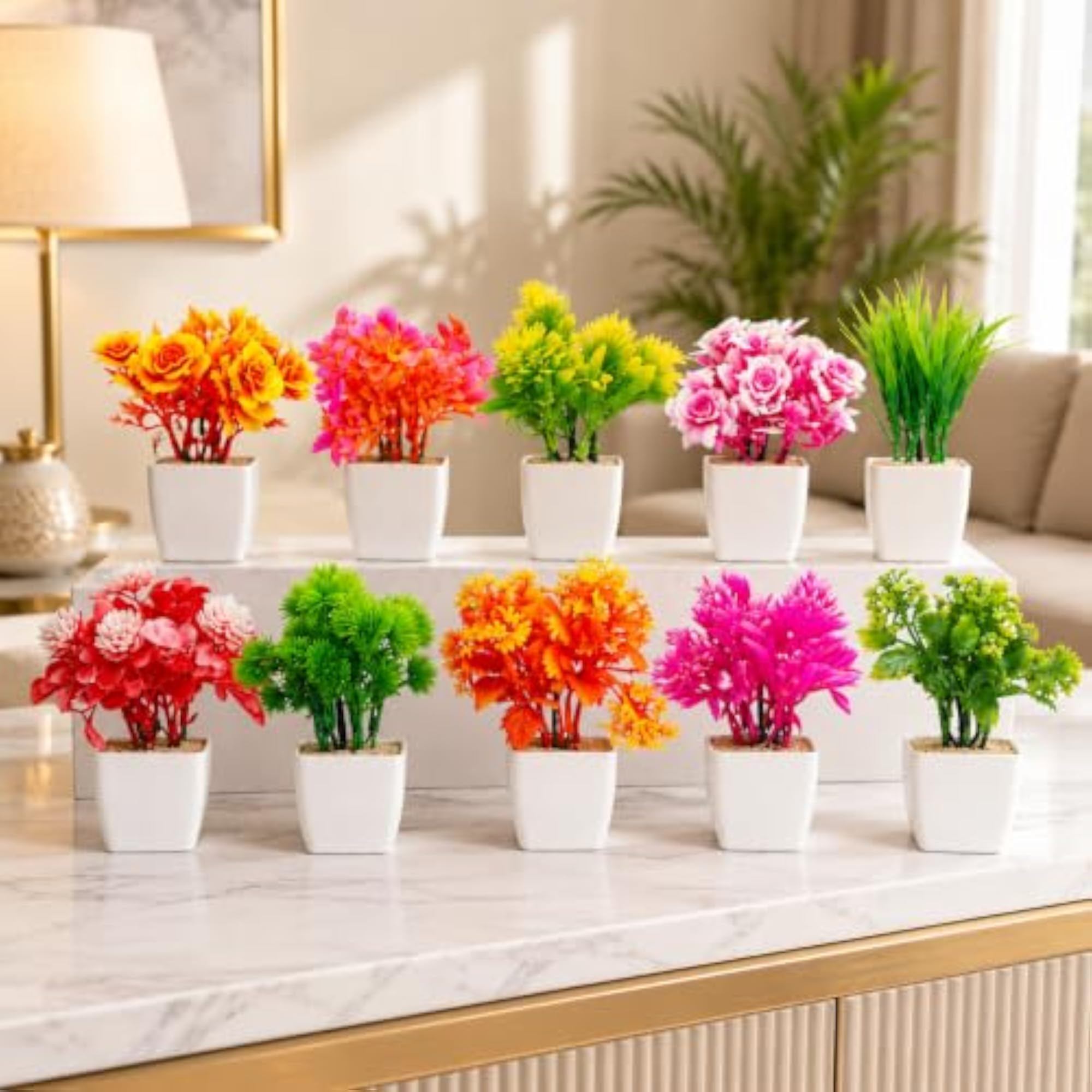 Artificial Plants Set of 10 Bonsai with Pot