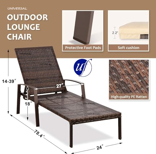 Image of UF Outdoor Poolside Lounger with Adjustable Backrest Sun Chaise Recliner for Terrace Garden Poolside for Relaxation Durable and Stylish- Set of 2 (Cream & Brown)