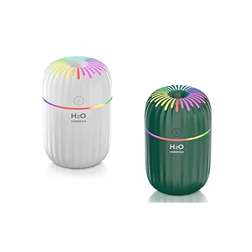 Portable 3-in-1 Mini Mist Humidifier - 2 Pack 300ML USB Colorful Quiet Personal Humidifier Diffuser With Night Light - Three Spray Modes for Home,Car,Bedroom,Office and Travel(White,Green)