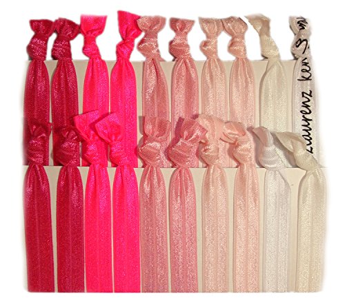 Kenz Laurenz Hair Ties Ponytail Holders - 20 Pack 'Pink Ombre' No Crease Ouchless Elastic Styling Accessories Pony Tail Elastics Holder Ribbon Bands