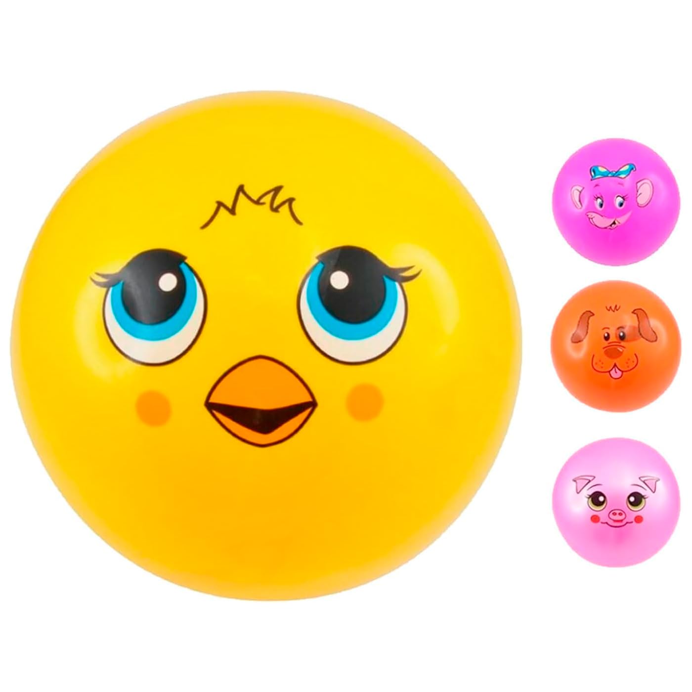 Tradineur Pack De 2 Pelotas De Playa Con Caras De Animales – Ø 22 Cm – PVC Resistente – Pollito, Perro, Elefante O Cerdo – Ideales Para Jugar En Casa O Al Aire Libre