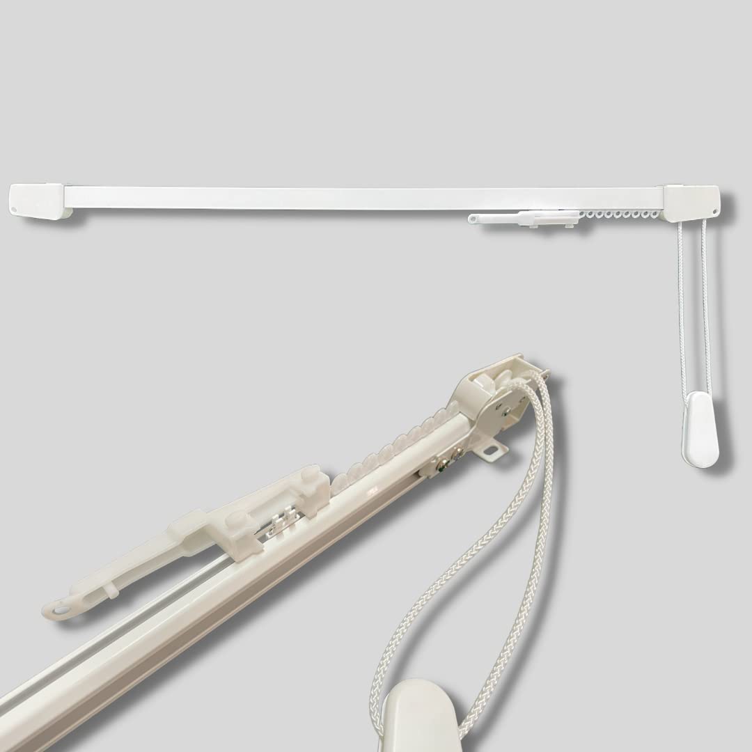 TENDAGGIMANIA Vorhangschiene Weiss - aus Alluminium - Linear Rekt, SeilzugBewegung, komplett Alle Zubehör - Personalisierbar - (Mit Seilzug, 280 cm, mit verbindung)
