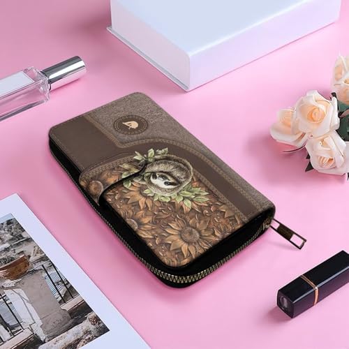 Image of COEQINE Ladies Wallets Pink Leopard Heart Black Printed Leather Phone Long Clutch Purses Check Coin Change Holder