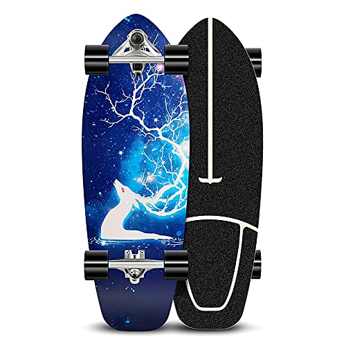 YinQin 29.5 inch Land Surfing Skateboard, Pumping Skateboard Caving CX7 Skateboard Steering Bracket, Land Surf Skateboard Professional Skateboard Simulation Surfing Big Fish Board Land Surfboard (F)