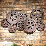 Vintage Industrial Gear Wall Decor, Large Gear Accent Wall Panels for Room Decor, Wooden Abstract Wall Art, Rustic Steampunk Wall Decor for Bar, Garage or Home Office(Metallic)