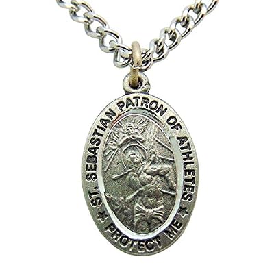 Westmon Works Saint Sebastian Pewter Medal 3/4 Inch Long with Stainless Steel Chain Boxed