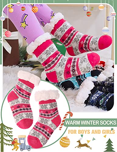 Image of MOGGEI Girls Slipper Fuzzy Socks Kids Boys Fluffy Fleece Lined Warm Plush Sherpa Winter Child Home Socks