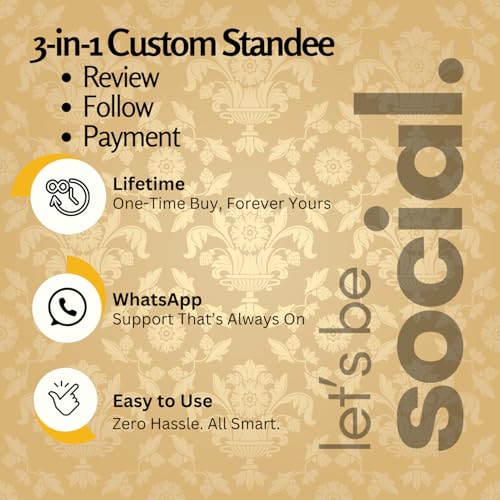 Image of Custom Combo 3-in-1 Standee | QR Enabled | Connect Review, Instagram, UPI QR | 5x8 Inch Golden Premium With 3 QR