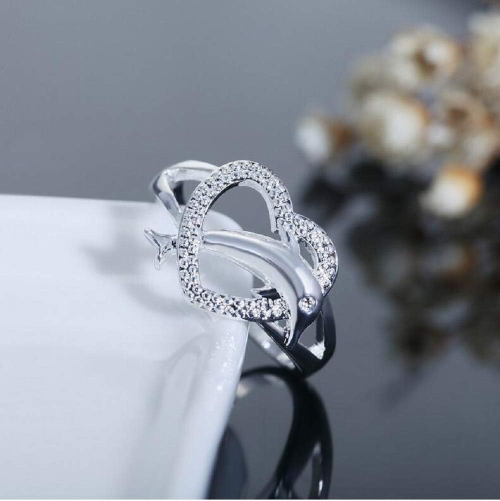 YUANYI Women Jewelry 925 Platinum Sterling Silver CZ Heart Dolphin Eternal Statement Ring Love Commitment Engagement Ring (Size 6) - Image 6