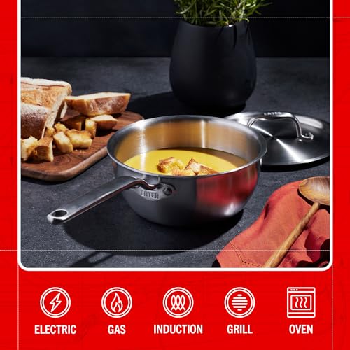Image of Heritage Steel x Eater 2 Quart Stainless Steel Saucier Pan | 5-Ply Fully Clad | Stay Cool Handle | Induction Compatible | Non-Toxic | Cook like a Pro