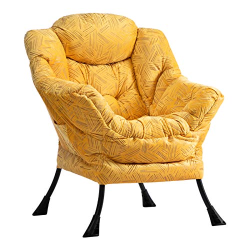 AbocoFur Modern Large Cotton Fabric Lazy Chair，Accent Contemporary Lounge Chair, Single Steel Frame Leisure Sofa Chair with Armrests and A Side Pocket, Gilding Brilliant Yellow