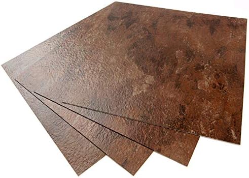 ROSEROSA Peel and Stick Engineered PVC Tiles Metal Pattern Durable Vinyl Flooring (ECK-402 : Square 4 Tiles)