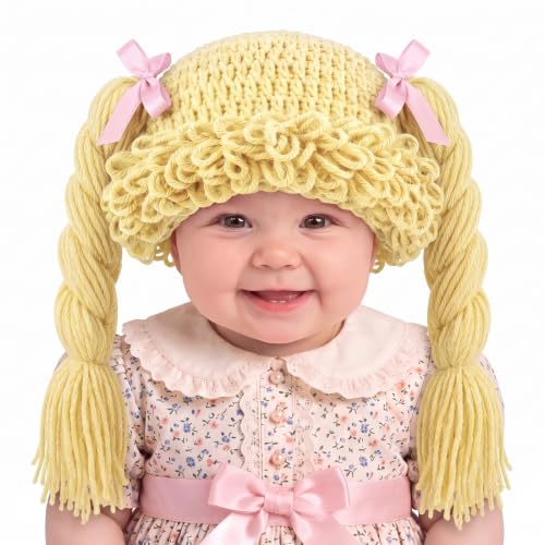 Halloween Cabbage Costume Yarn Wig, Beige 4, Long Braided Pigtails