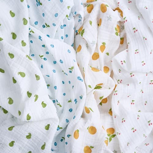 Image of aden + anais Boutique Organic Swaddle Blanket 4-Pack - 100% Organic Cotton Muslin, Large, Soft, Breathable Receiving Blankets for Infants - Lightweight Multi-Use Baby Swaddles, Fresh Fruit