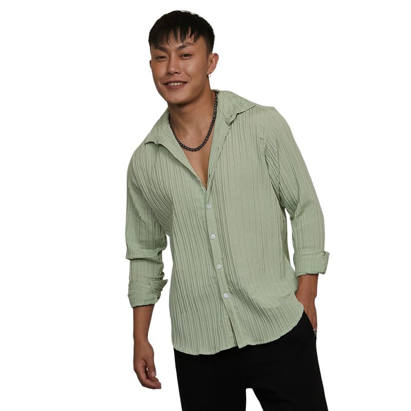 Image of CAHOOT Men's Veined-Textured Shirt | Casual Wear | Spread Collar | Long Sleeve | Button Closure | Shirt Crafted with Comfort Fit for Everyday Wear