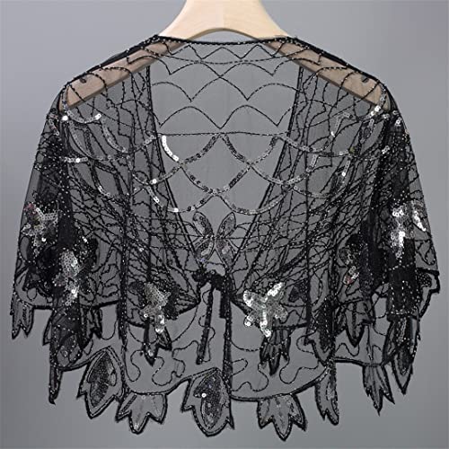 1920S Shawl Wraps See Through Mesh Sequin Beaded Evening Cape Bridal Shawl Flapper Party Cover Up Shawl2