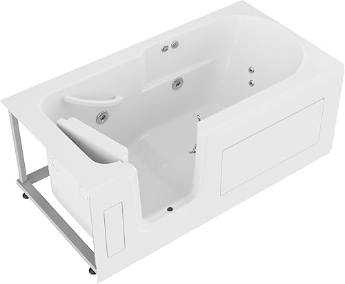 Miniatura 8 de ANZZI Bañera de 53 x 26 pulgadas con grifo de llenado rápido, cabezal de ducha de 60 pulgadas, fácil entrada, sello hermético, almohada para la