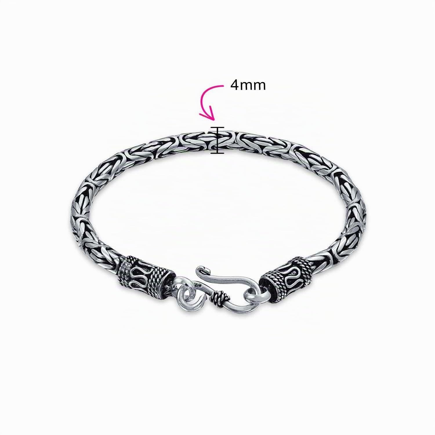 Unisex Bali Bizantina Cadena De Enlace Asiático Dragón Pulsera De Ojo Y Gancho De Plata Esterlina 925 Envejecido Para Las Mujeres Hombres Adolescente Hecho A Mano En Tailandia 7, 7.5,8, 9 Pulgadas