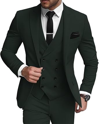Mens 3 Piece Suit Classic Fit Double Breasted Suit for Men Formal Business Wedding Prom Suits