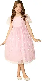 Vestido Infantil Rosa Estampa Borboletinhas Véu Rodado Voil Festa Aniversário Casamento
