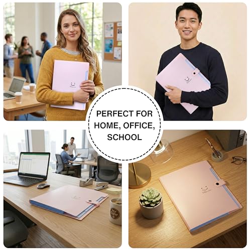 Image of SPS 5 Pocket Expanding File Folder Smile Design - Fits A4 & Letter Size Document Organizer, Accordion File Folders, File Holder for Office, Portable File Organizer, School & Home - Pastel Pink & Blue
