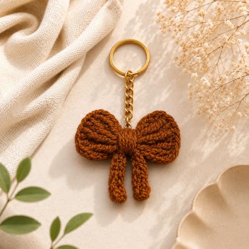 Image of Handmade Crochet Keychain for Women & Girls, Cute Yarn Key Ring, Bag Charm, Car Key Holder & Gift, Aesthetic Handmade Floral Accessory