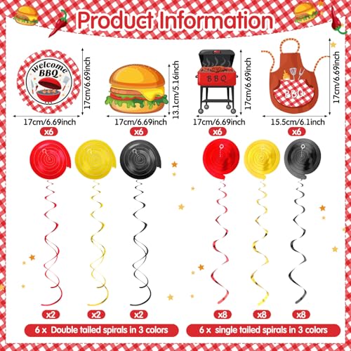 Image of Ireer 54 Pcs Summer Picnic Party Hanging Decor Picnic Birthday Hanging Swirl BBQ Decoration Swirls for Barbecue Decor for Birthday Carnival Summer BBQ Party Supplies Decoration (Basic)
