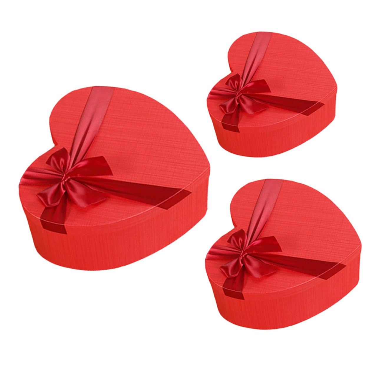 VILLCASE 3 Stück Herzförmige Geschenkboxen Valentinstag Aufbewahrungsboxen mit Deckel Rot Festliche Verpackungsbox für Hochzeitsbonbons und Leckereien