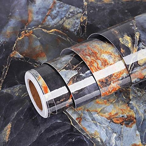 Livelynine Blue Gold Marble Contact Paper Self Adhesive Wallpaper Kitchen Worktop Covering Marble Effect Vinyl Wraps for Kitchen Counter Top Covers Table Desk Bathroom Vinyl Stickers 40CMX200CM Cover