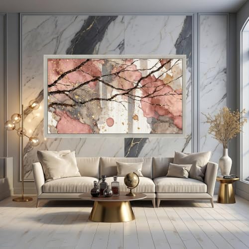 Impression d'art branches florales or et rose sur toile - 2