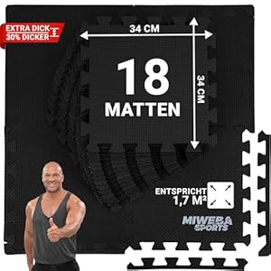 Miweba Sports Bodenschutzmatte BS50 | 8-teilig 1,  m² - Yogamatte Gymnastikmatte Puzzlematte Fitness Sportmatte Fitnessmatte Gummimatte Turnmatte Trainingsmatte Puzzle Matte Bodenmatte (Schwarz)